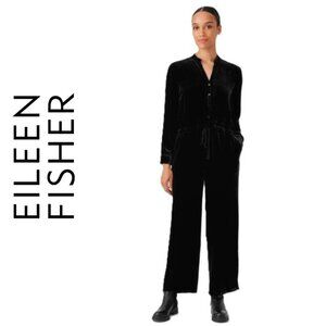 Eileen Fisher Velvet Jumpsuit Long Sleeve Adjustable Waist Black Women's Size L